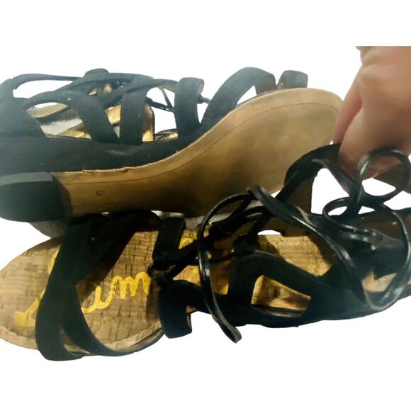 SAM EDELMAN Sandals Size 6 Black Dawson Suede Strap Gladiator Greek Open Toe s-4 - Picture 10 of 13